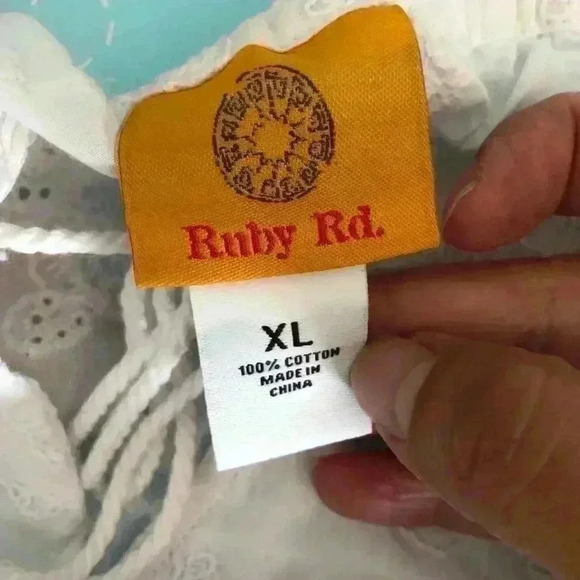 Ruby Rd White 3/4 Sleeve Embellished Fabric Peasant Top Women XL - Picture 9 of 11